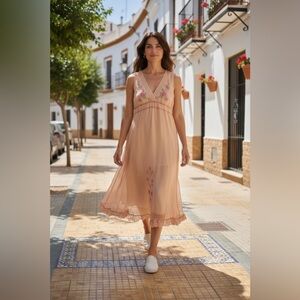 April Cornell Blush Pink Floral Midi Dress